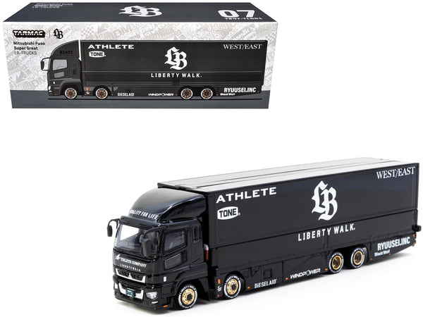 Mitsubishi Fuso Super Great Truck RHD (Right Hand Drive) with Transporter "Liberty Walk" Black "Truck64" Series 1/64 Diecast Model Car by Tarmac Works