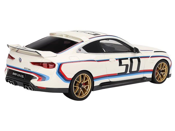 BMW M4 3.0 CSL #50 White with Blue and Red Stripes 1/18 Model Car by Top Speed image 2