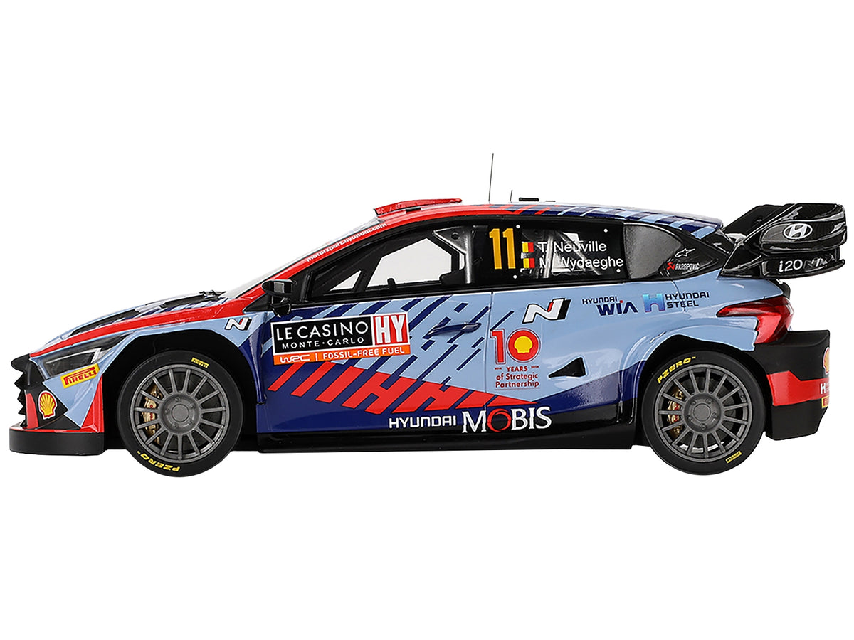 Hyundai i20 N Rally1 Hybrid #11 Thierry Neuville - Martijn Wydaeghe "Hyundai Shell Mobis WRT" Winner WRC "Monte Carlo Rally" (2024) 1/18 Model Car by Top Speed