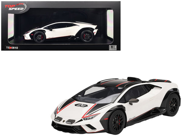 Lamborghini Huracan Sterrato Bianco Asopo White with Matt Black Top and Red Stripes 1/18 Model Car by Top Speed