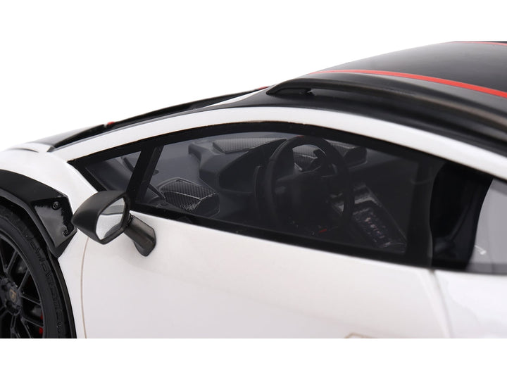 Lamborghini Huracan Sterrato Bianco Asopo White with Matt Black Top and Red Stripes 1/18 Model Car by Top Speed image 2