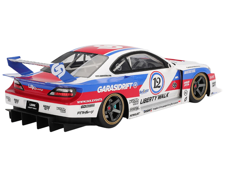 Nissan "LB-Super Silhouette" S15 SILVIA RHD (Right Hand Drive) #12 "GARASIDRIFT" White with Red and Blue Graphics 1/18 Model Car by Top Speed image 5