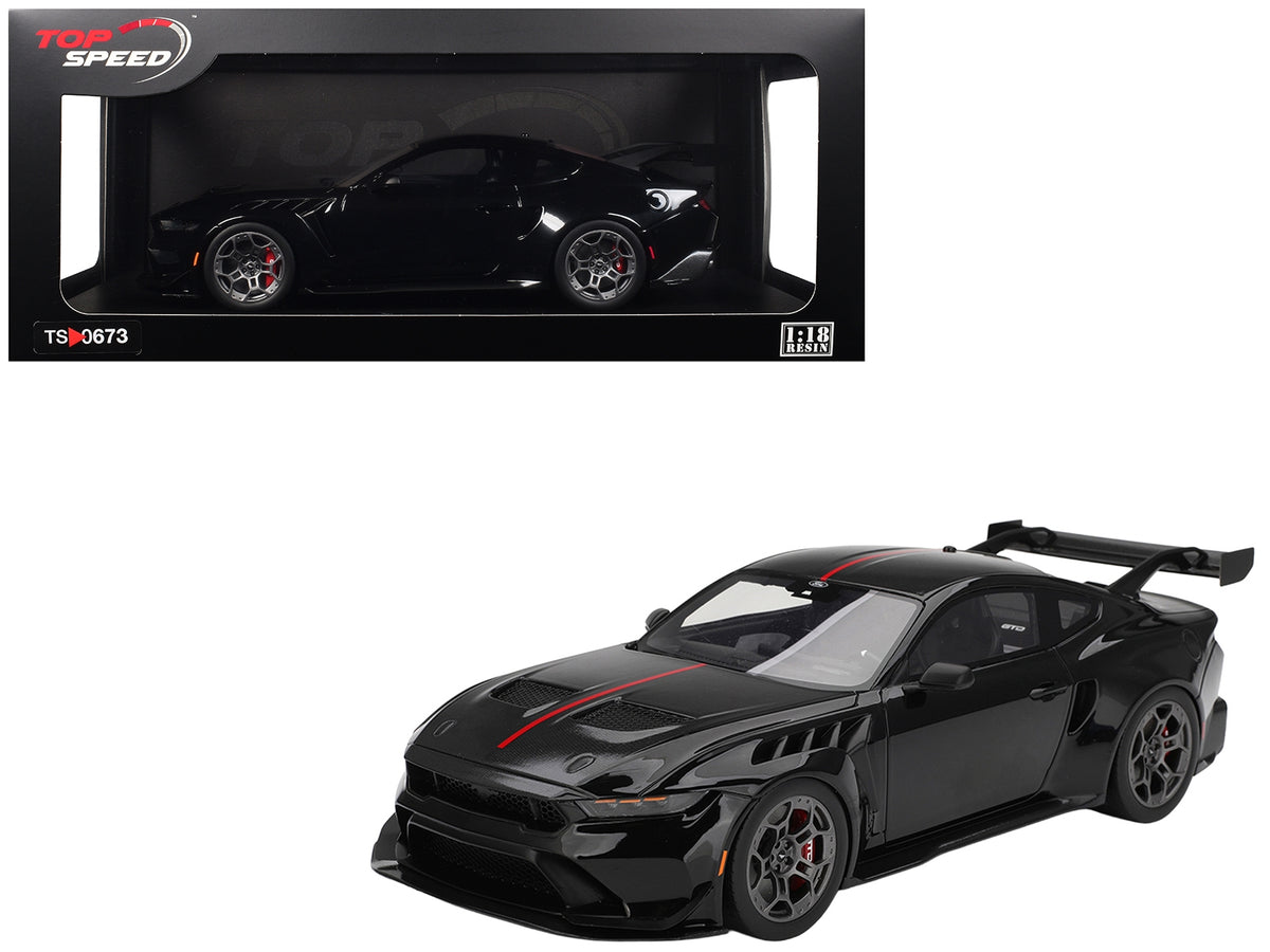 Ford Mustang GTD Shadow Black with Red Stripe 1/18 Model Car by Top Speed