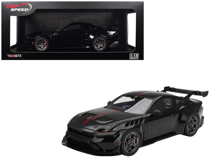 Ford Mustang GTD Shadow Black with Red Stripe 1/18 Model Car by Top Speed