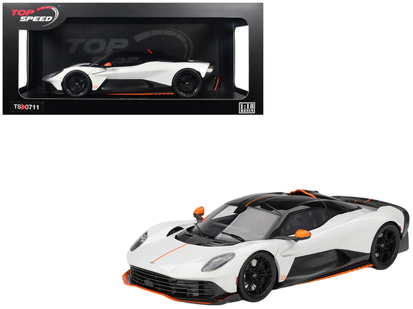 Aston Martin Valhalla Lunar White with Black Top and Orange Accents 1/18 Model Car by Top Speed