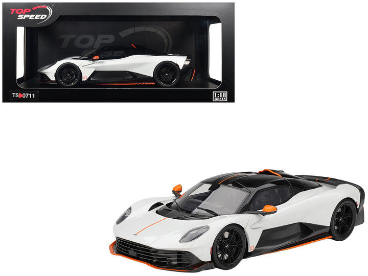 Aston Martin Valhalla Lunar White with Black Top and Orange Accents 1/18 Model Car by Top Speed