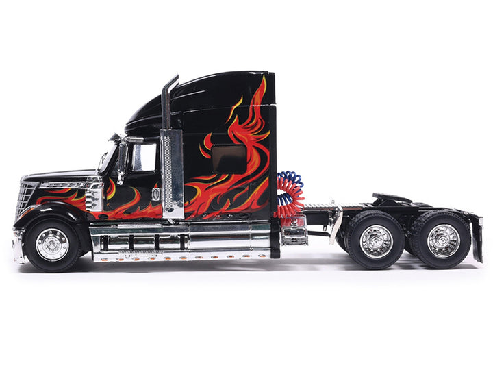 2010 International Lonestar Truck Tractor Black with Flame Graphics 1/64 Diecast Model by IXO Models image 2