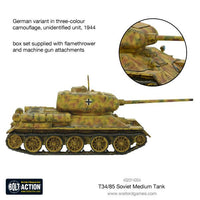 Warlord Games 402014004 T-34/85 tank kit painted in a captured German three-colour scheme; assembly example.