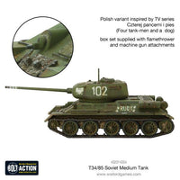 Warlord Games 402014004 T-34/85 tank kit painted as Polish Rudy 102; assembly example.
