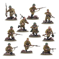 Warlord Games 402014008 Soviet Army Infantry Platoon rifle and machine gun build options shown assembled and painted.
