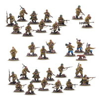 Warlord Games 402014008 Soviet Army Infantry Platoon painted assembly examples; kit supplied unassembled and unpainted.