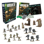 Warlord Games 452610008 Konflikt '47 Introductory Set box and contents; miniatures and terrain shown assembled and painted.