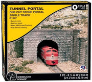 Woodland Scenics C1267 O scale cut-stone single-track tunnel portal retail package; one unfinished portal