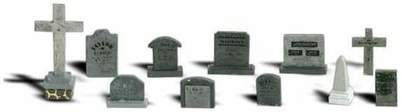 Woodland Scenics A2726 O scale Tombstones, painted miniature set.