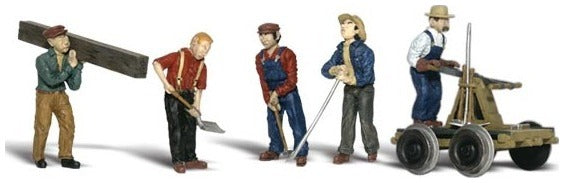 Woodland Scenics A2747 O scale Rail Workers, painted miniature set.