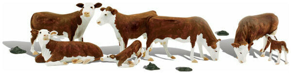 Woodland Scenics A2767 O scale Hereford Cows, painted miniature set.