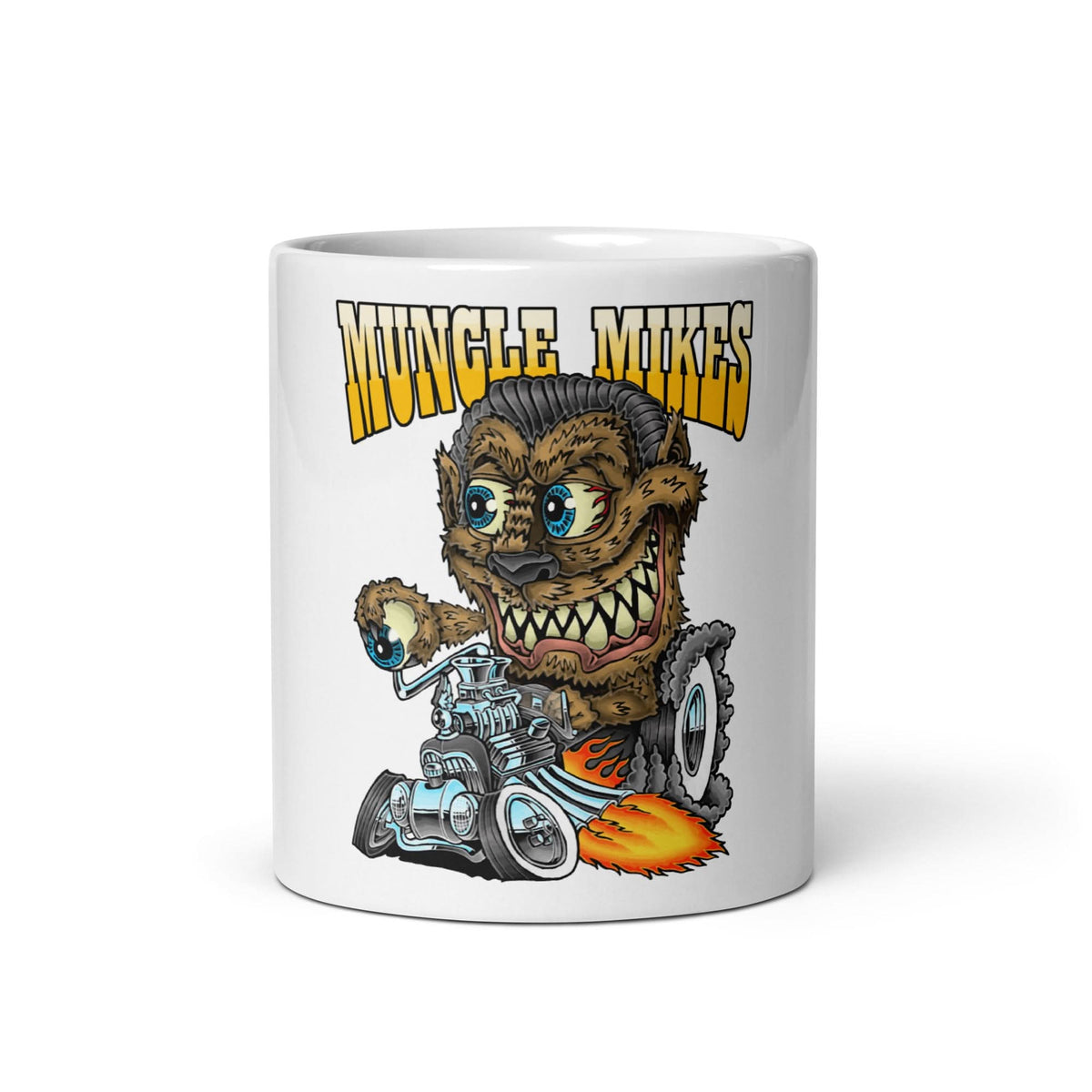 Front view of white 11 oz Monster Mugs 002 ceramic coffee mug