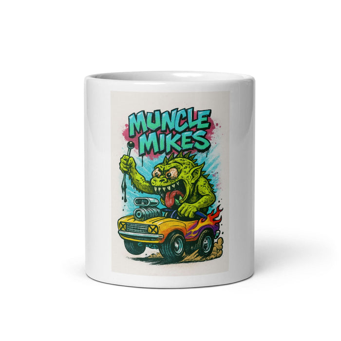Front view of white 11 oz Monster Mugs 007 ceramic coffee mug
