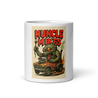 Front view of white 11 oz Monster Mugs 009 ceramic coffee mug