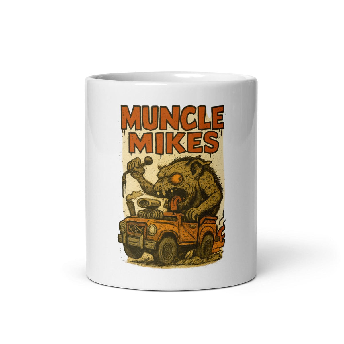 Front view of white 11 oz Monster Mugs 011 ceramic coffee mug