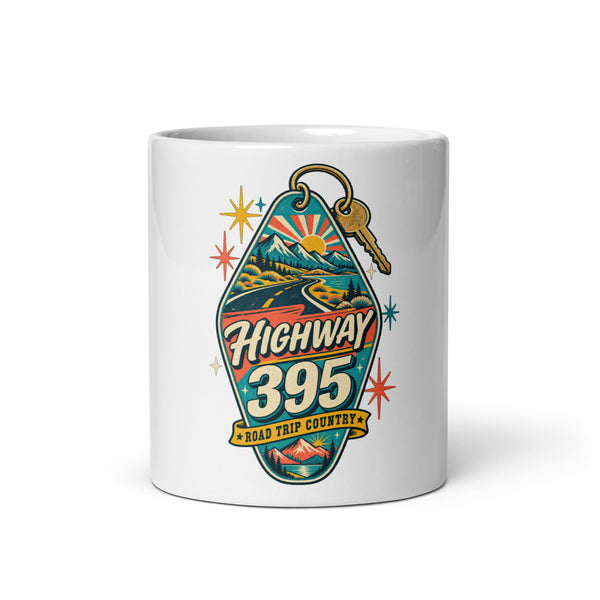 Highway 395 road-trip mug, 11 oz front-view product mockup