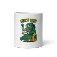 Hot Rods and Monsters 002 T-Shirt — Muncle Mikes white coffee mug front view — 11 oz