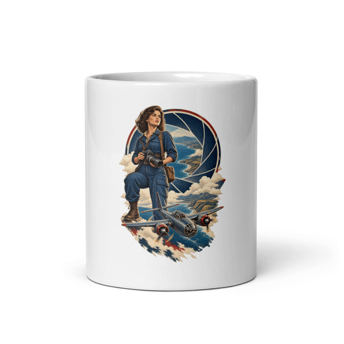 Vintage Aviation Pin-Up T-Shirt – Edition 37 white coffee mug front view — 11 oz