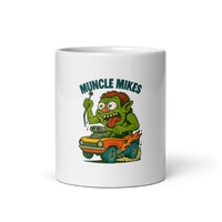 Muncle Mikes Hot Rod and Rat Rod Shirt Mayhem! Monster Rods! (004) white coffee mug front view — 11 oz