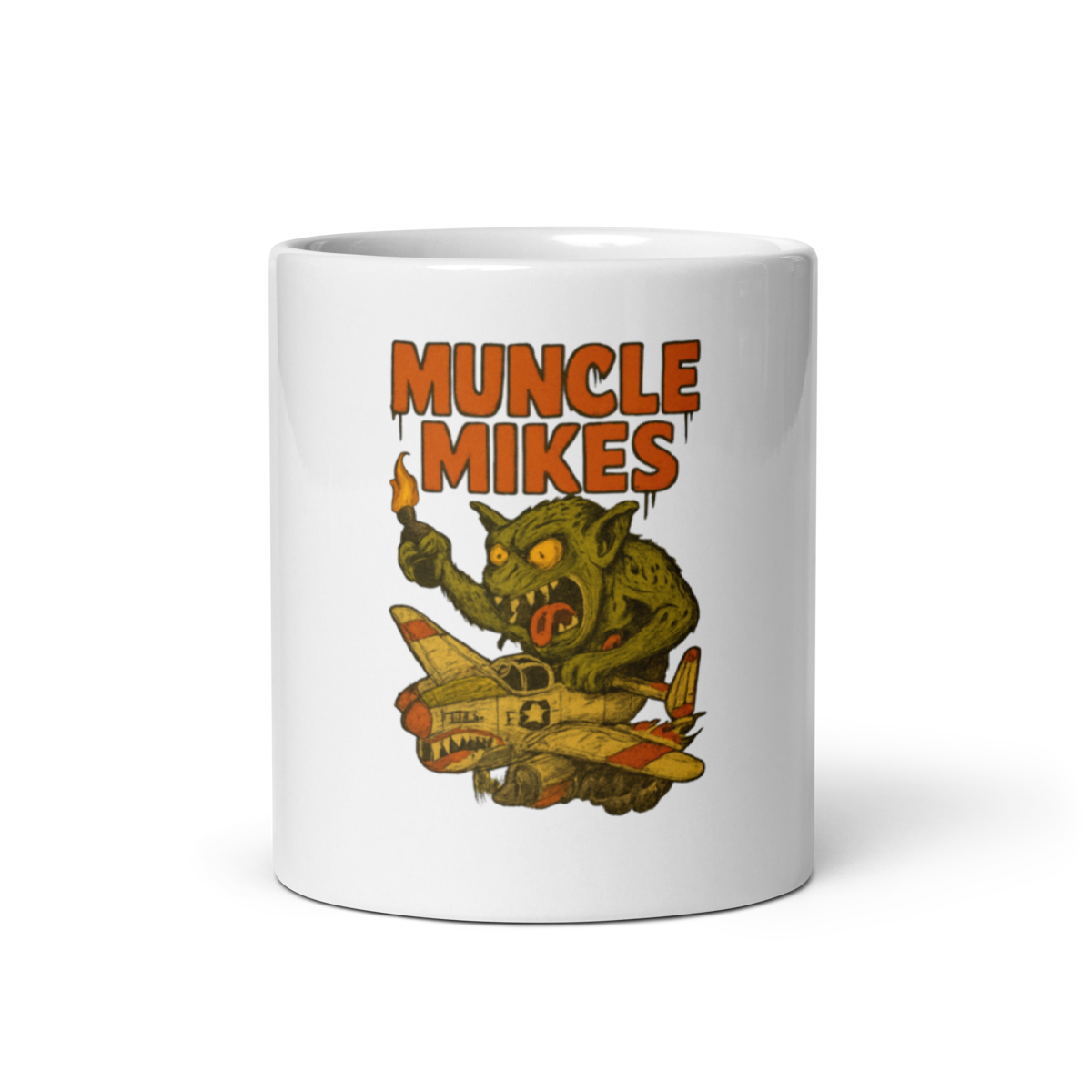 Muncle Mikes Hot Rod and Rat Rod Shirt Mayhem! Monster Rods! (001) white coffee mug front view — 11 oz