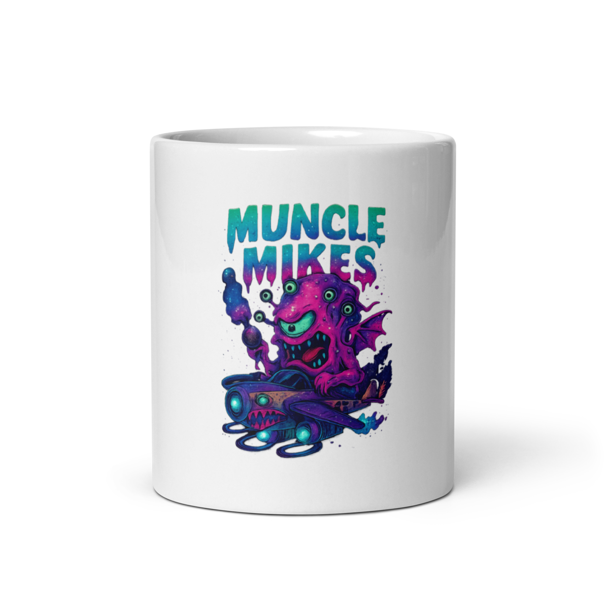 Muncle Mikes Hot Rod and Rat Rod Shirt Mayhem! Monster Rods! (005) white coffee mug front view — 11 oz