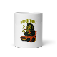 Muncle Mikes Hot Rod and Rat Rod Shirt Mayhem! Monster Rods! (013) white coffee mug front view — 11 oz