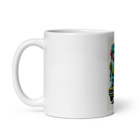 White 11 oz Monster Mugs 007 ceramic mug with handle on the left