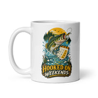 Hooked on Weekends fishing mug, 11 oz handle on left
