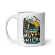 Meet Me at the Pier coastal mug, 11 oz handle on left