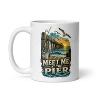 Meet Me at the Pier coastal mug, 11 oz handle on left