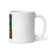 White 11 oz Monster Mugs 005 ceramic mug with handle on the right