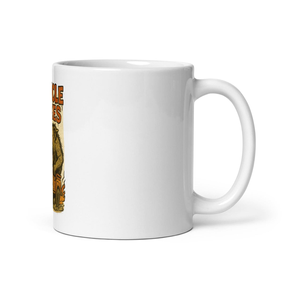 White 11 oz Monster Mugs 011 ceramic mug with handle on the right