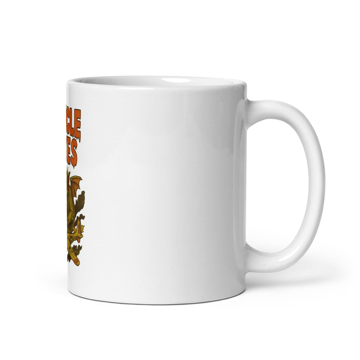White 11 oz Monster Mugs 013 ceramic mug with handle on the right