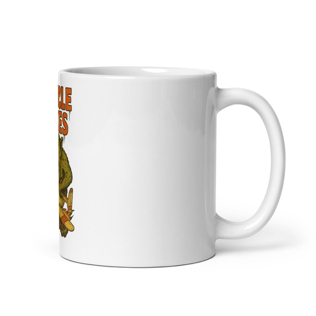 White 11 oz Monster Mugs 012 ceramic mug with handle on the right