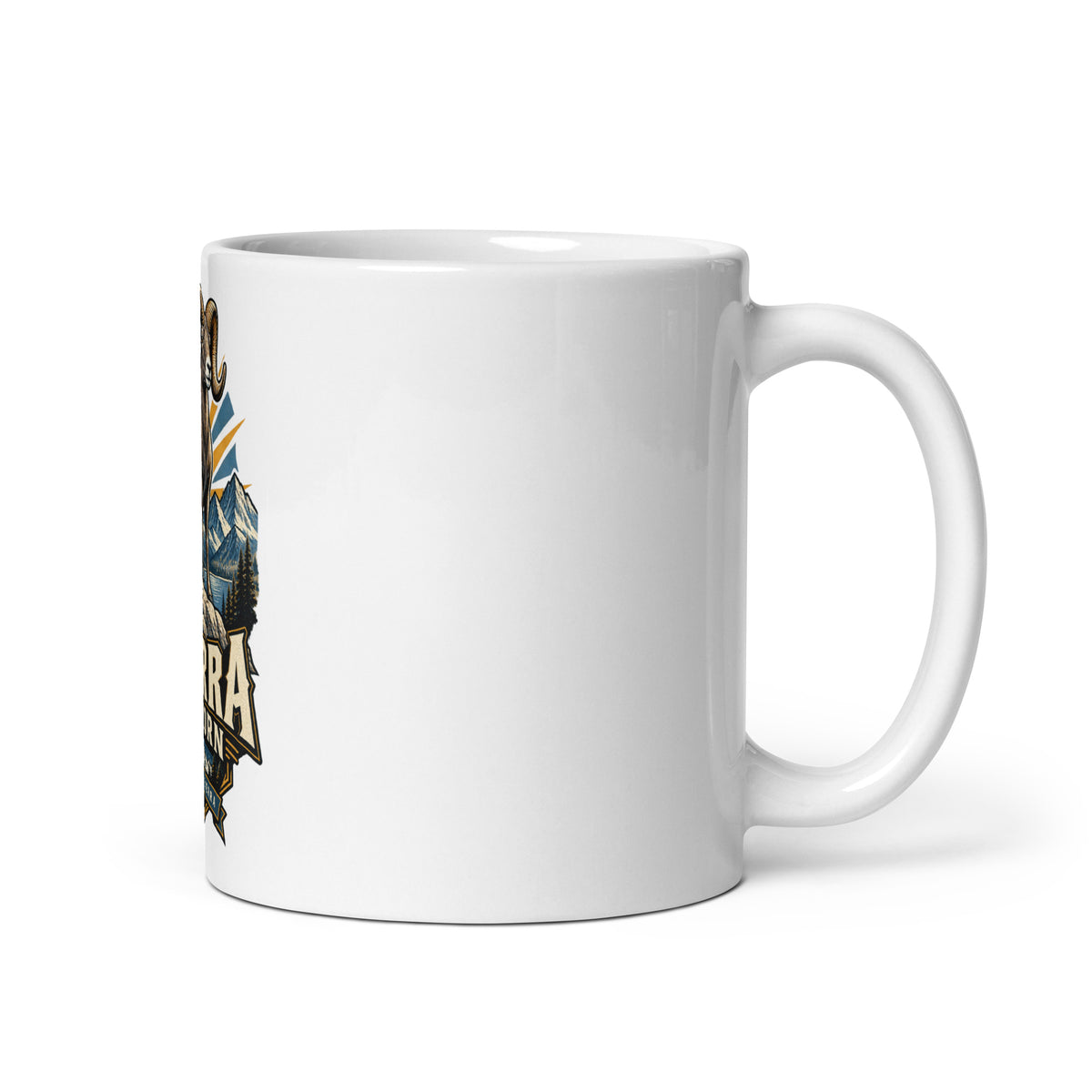 Sierra Nevada bighorn wildlife mug, 11 oz mockup with handle on right