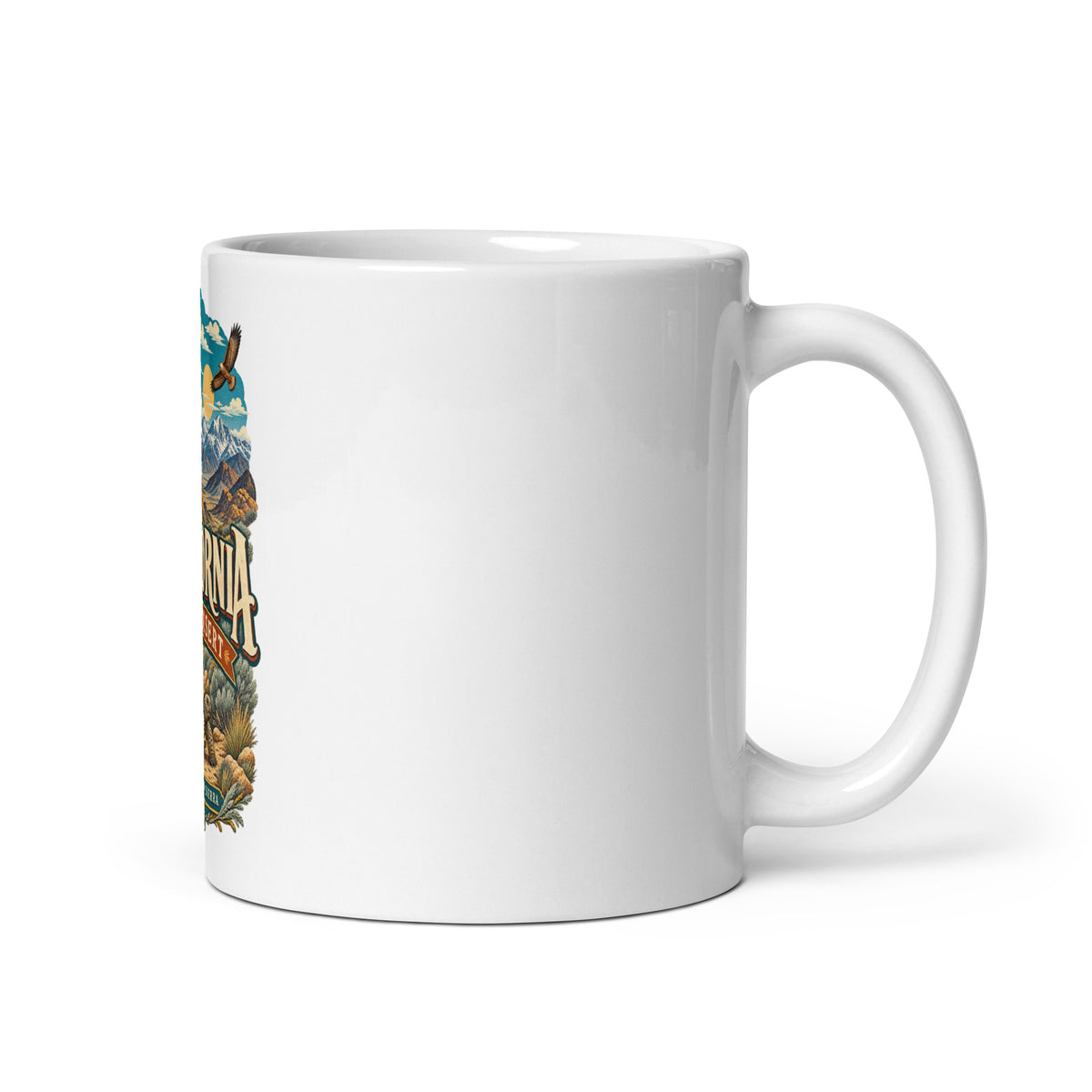 California High Desert ceramic mug, 11 oz mockup with handle on right