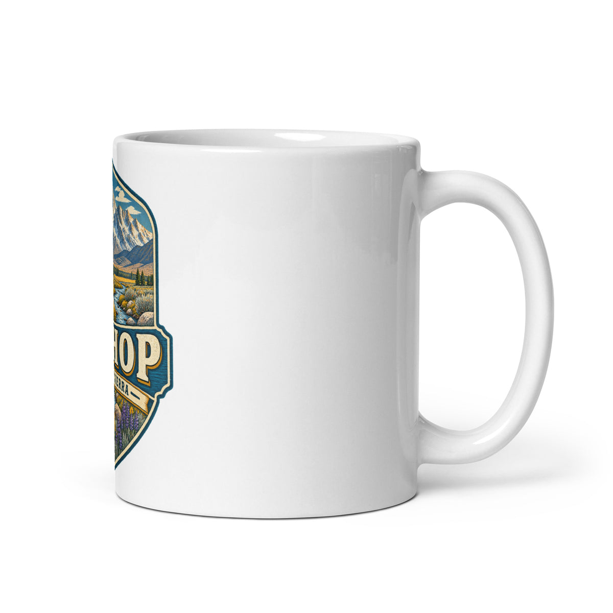 Bishop California ceramic mug, 11 oz mockup with handle on right