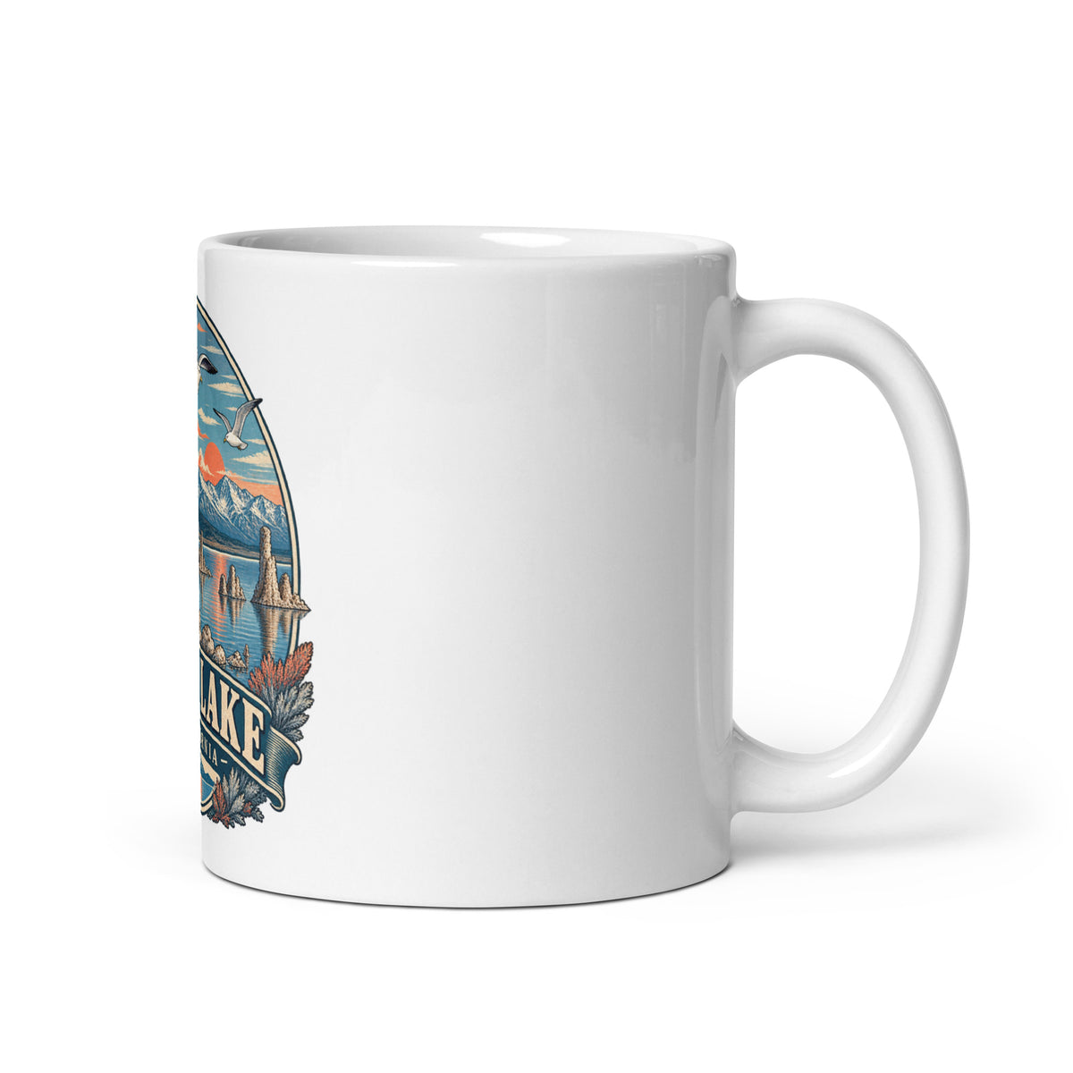 Mono Lake Tufa ceramic mug, 11 oz mockup with handle on right