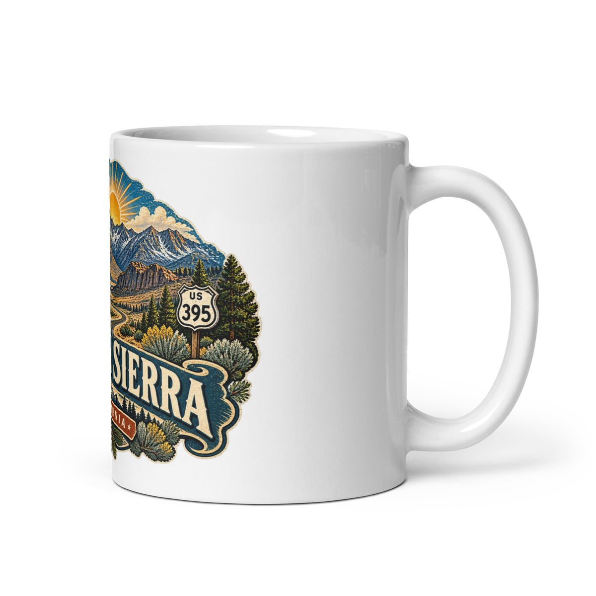 Eastern Sierra Scenic ceramic mug, 11 oz mockup with handle on right