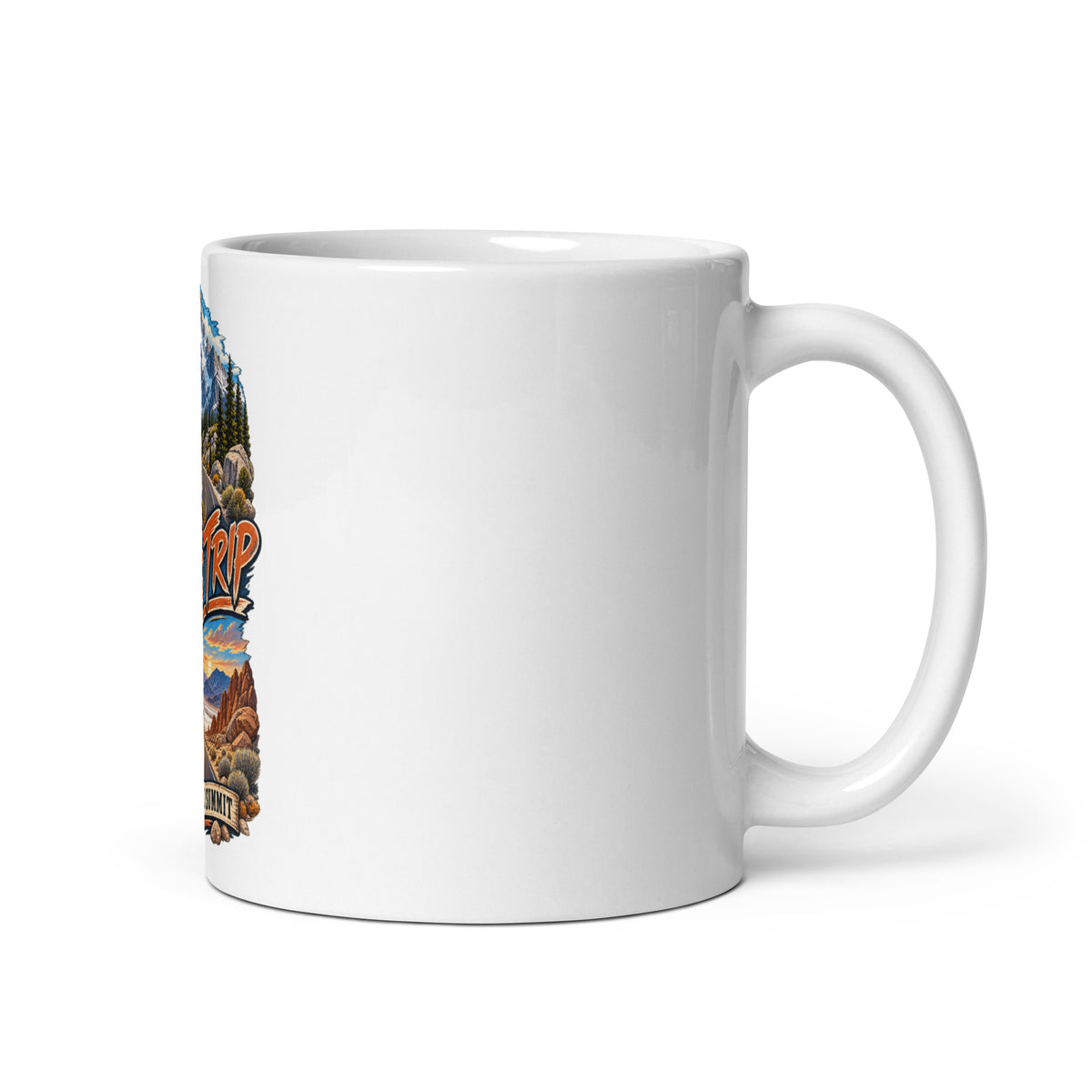 Highway 395 Road Trip ceramic mug, 11 oz mockup with handle on right