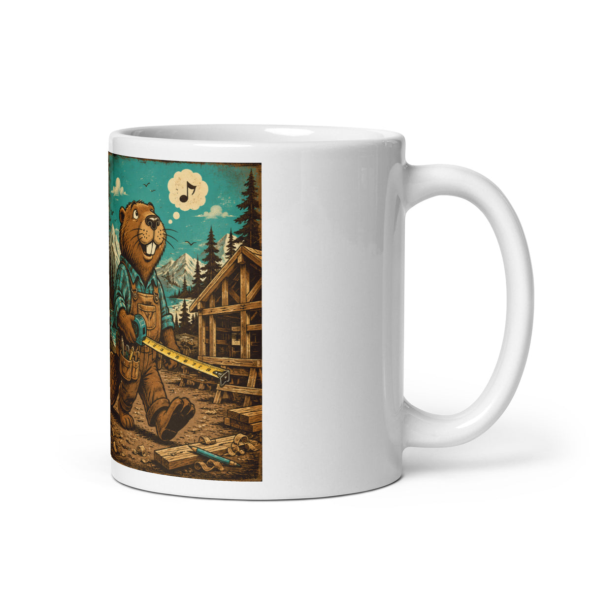 Funny Bear Cabin ceramic mug, right-side product mockup