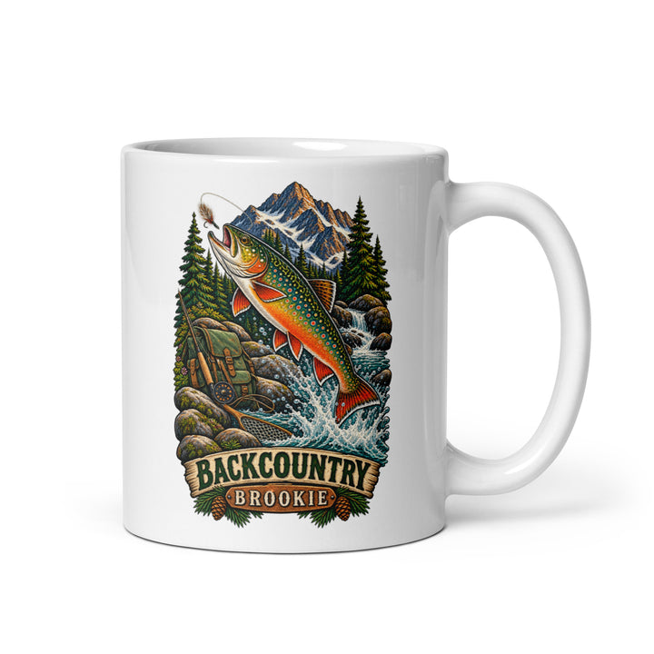 Backcountry brook trout fishing mug, handle on right