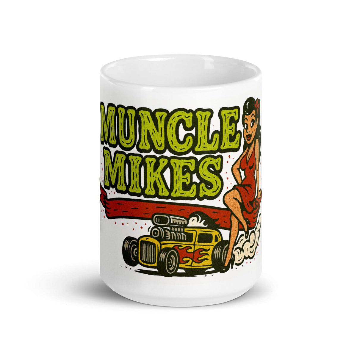 Front view of white 15 oz Monster Mugs 001 ceramic coffee mug