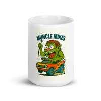 Front view of white 15 oz Monster Mugs 006 ceramic coffee mug