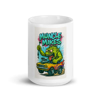 Front view of white 15 oz Monster Mugs 007 ceramic coffee mug